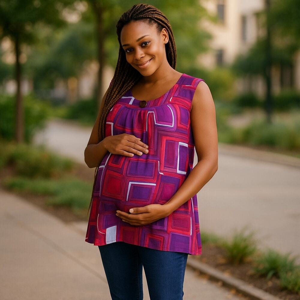 Duo Maternity NEW NWT‎ Purple Wine Grape Royal Geometric Tank Medium - Picture 3 of 8
